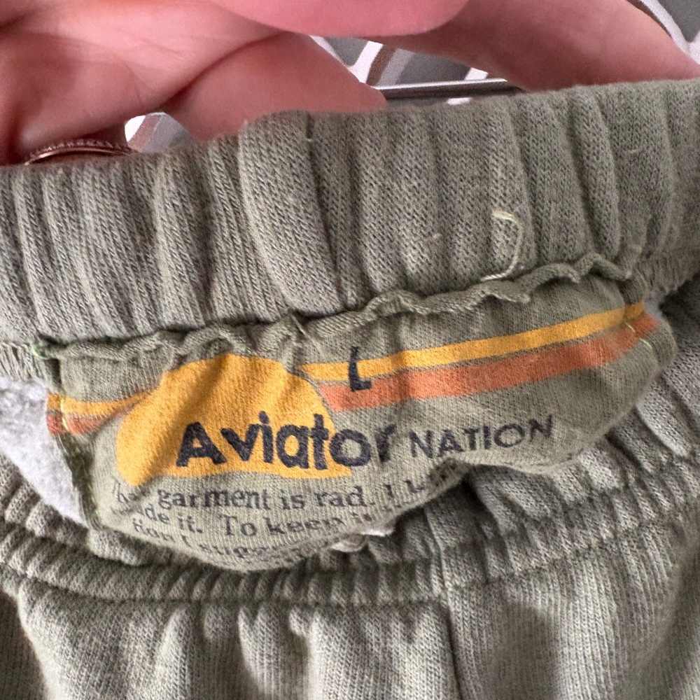 Aviator Nation Olive sweatshirt and joggers with lime and Yellow Stripes - Picture 6 of 9